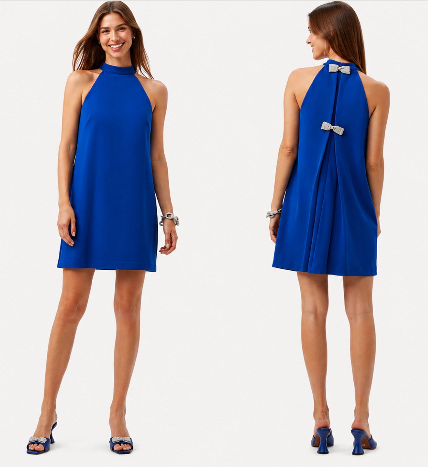 Trina Turk Women's Tapa 2 Bow-Back Halter Mini Dress Size 6 Bewitching Blue Nwt